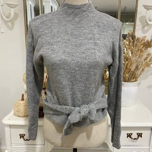 WAYF Mock Neck Tie Waist Sweater Grey Sz XS NWT Cute Girly Cozy Soft Top Wool
